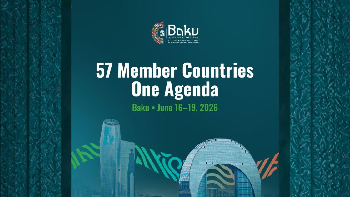 Official banner for the 2026 IsDB Group Annual Meetings in Baku, Azerbaijan