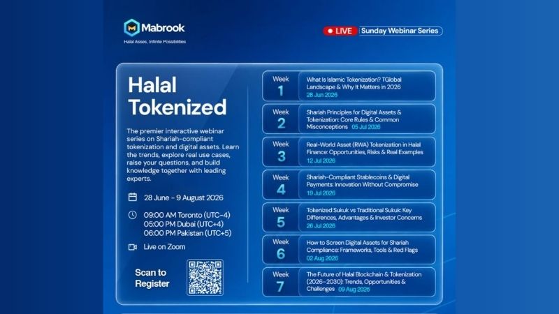 Halal Tokenized Sunday Webinar Series 2026 by Al Mabrook Financial featuring seven online webinars on Islamic tokenization, digital assets and blockchain.