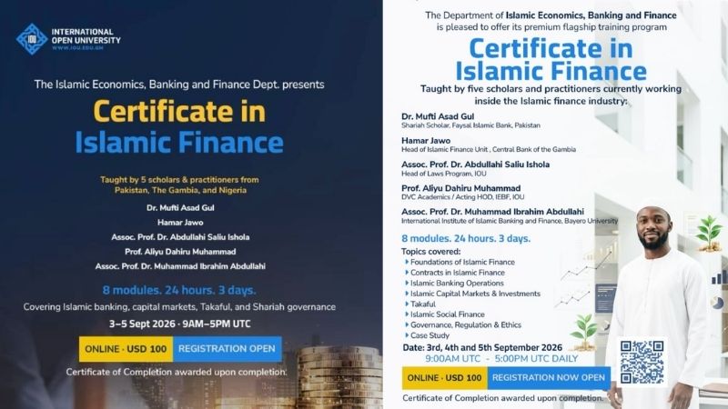 Professional Certificate in Islamic Finance Online Programme 2026
