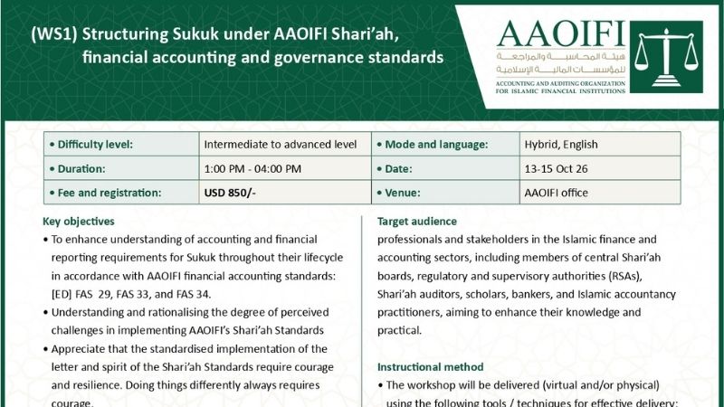 AAOIFI workshop on structuring Sukuk under Shari’ah, financial accounting and governance standards